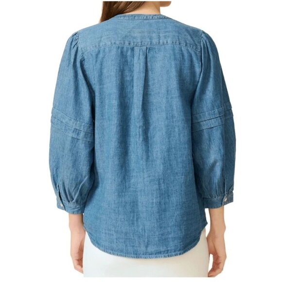J. McLaughlin Top Size Large Laramie Chambray Denim Balloon Sleeve Blouse Boho - Picture 3 of 12